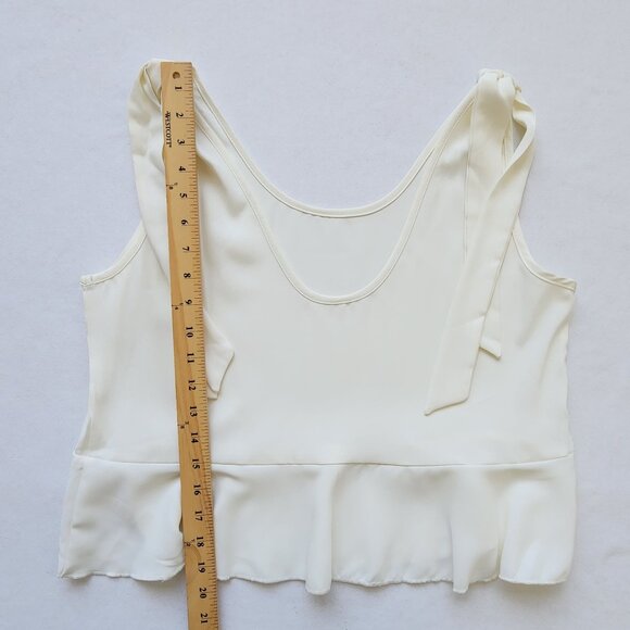 Cream Sleeveless Cami Blouse Cropped Tie Straps Ruffle Lightweight Beach Pool - Picture 7 of 7